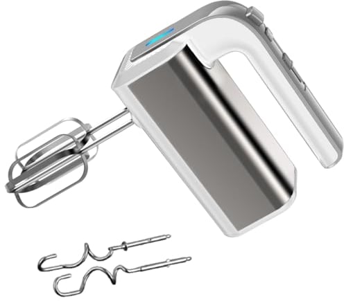 SOKANY CX-6651W Batteur électrique cuisine, Batteur à main avec 2 Fouets et 2 Crochets pétrisseurs, 5 Vitesses, Batteur en Acier Inoxydable avec Bouton d'Éjection (CX-6651W)