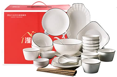 CRBUDY Ensemble d'assiettes à dîner de 42/50/66 pièces, Ensemble de Couverts de Cuisine en céramique – pour Micro-Ondes, Four et Lave-Vaisselle, Convient pour 7 à 12 Personnes