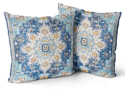 Snylcce 2er Set Boho Kissenbezüge Dekokissen 45 x 45 Samt Soft Kissenbezug Böhmischer Retro Ethno Dekorative Kissenhülle Zierkissenbezüge für Sofa Wohnzimmer Zuhause Dekoration(Blau Böhmen)