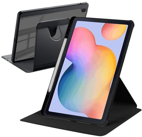 A-BEAUTY Funda Compatible con Samsung Galaxy Tab S6 Lite 10.4 2024/2022/2020 con S Pen Soporte, Auto Activación/Reposo, Cubierta Giratoria 360°, Parte Trasera Transparente, Negro