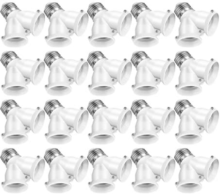 Yiahin E27 Splitter Lampenfassung, Doppellampenfassung, LED Splitter, 2 in 1 E27 Sockel Splitter Adapter, 2 Leuchtmittel in 1, E27 auf E27 Sockel Konverter, 20 Stück