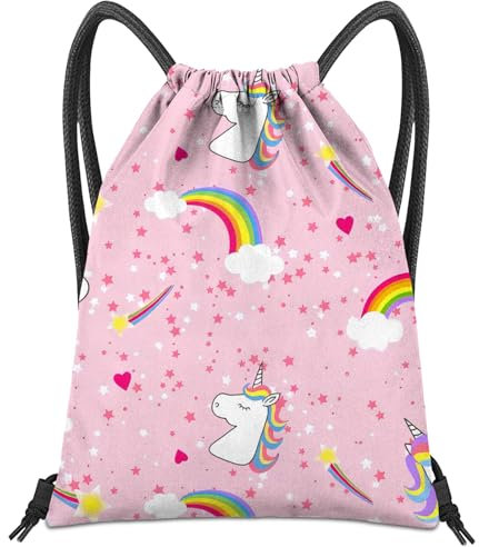 BHAHB Sac à dos étanche avec Cordons de Serrage, Pour Sport, Plage, Piscine & Voyage, Style Mignon pour homme et femme (Z5-Licorne rose)