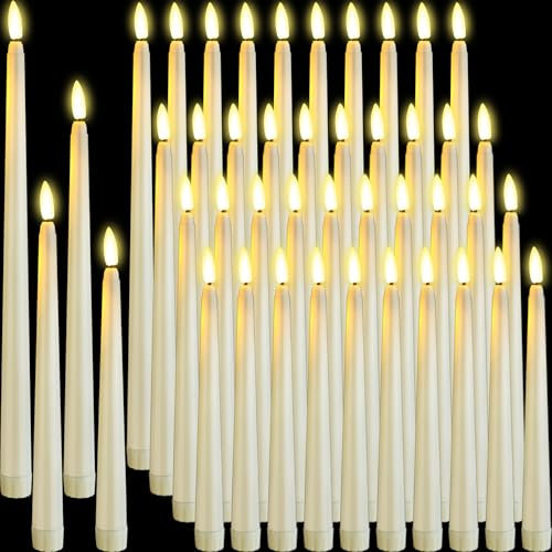 Rossesay 48 candele a LED senza fiamma, a batteria, 4 misure da 21,6 cm, 24 cm, 27 cm, 32 cm, 32 cm, 32 cm, candele tremolanti per Halloween, Natale, chiesa e matrimoni (avorio)