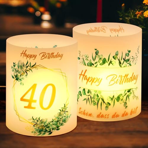 12 Windlicht Tischdeko 40 Geburtstag, 40 Happy Birthday Tischdekoration, Deko 40. Geburtstag Frauen Männer, Schön DASS Du Da Bist, Geeignet für Teelichter oder Kerzen