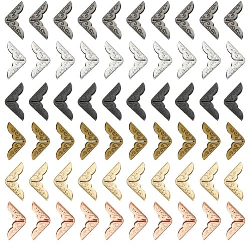 WADORN 240Pcs Metal Book Corner Protector, 6 Colors Iron Guard Edge Vintage Box Edge Cover for Book Scrapbooks Corner Protector Triangle Carved Decorative Protector for Photo Albums Notebooks Folders