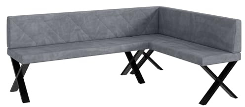 MEBLINI Eckbank für Esszimmer - Küchenbank - Essecke - Sitzecke Küche - ERIC - X-Beine 142x196x87cm Rechts - Grau Samt