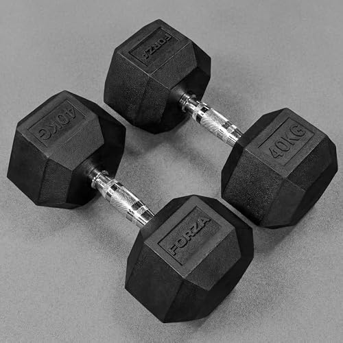FORZA Rubber Hex Dumbbells [2.5kg - 50kg] | Gym & Home Weights - Pair of Weights