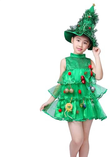 Costume da bambino per albero di Natale, vestito da albero di Natale per bambino,Abito senza maniche verde festival - Abito cosplay natalizio per ragazze per spettacoli teatrali, cosplay, carnevale, t