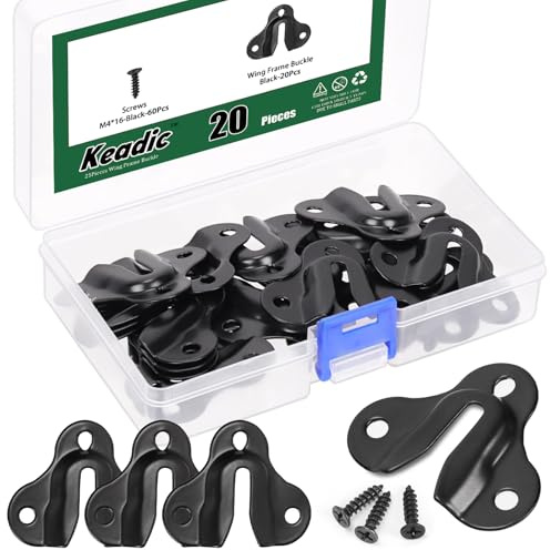 Keadic 20 PCE Black Keyhole Hangers with 60 Screws, Butterfly Keyhole Hangers, Mirror Picture Frame Hangers Mug Key Coat Hanging Rack Wooden Board Wall Mount Single Keyhole Hanging Plate