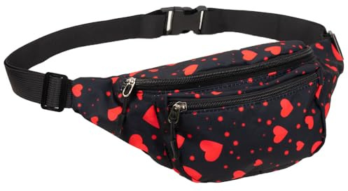 Goldschmidt Kostüme Bauchtasche mit Motiv | Tasche für Fasching & Karneval | Damen Herren Unisex (Herzchen schwarz Herzen)