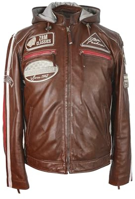 Zerimar Giacca Uomo in Vera Pelle - Giacca Motera Elegante da Uomo - Pelle Resistente - Stile Moto Classico - Abbigliamento Premium, M