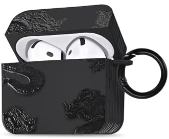 DiyGody Case for AirPods 4th Generation (2024) Cover with Protable Keychain, Cool Carved Dragon Pattern Silicone Full Protective Shockproof Cover for AirPods 4