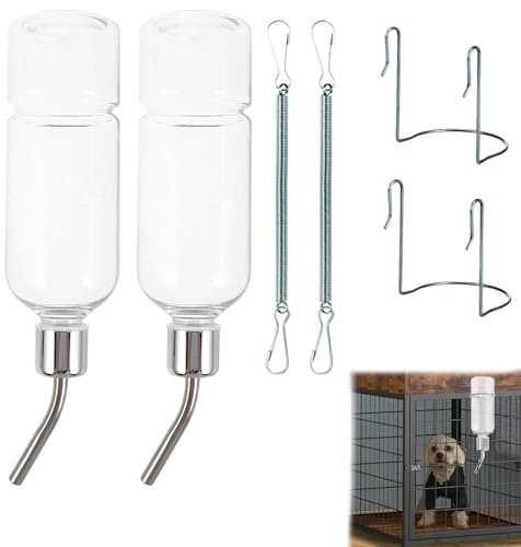 2 Pack Rabbit Water Bottle, Rabbit Bottles, Guinea Pig Water Bottle Non Drip, 180ml Transparent Plastic and Stainless Steel, Ideal for Hamster Water Bottles Use in Home and Pet Stores