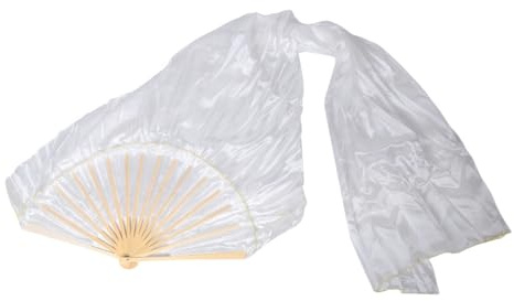 Fuhjythy 100% Silk Unisex Chinese Silk Veil Dance Fans 1Pcs Belly Dance Fans White Color 180x90Cm