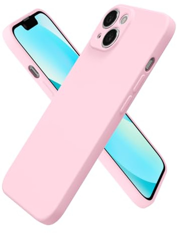 oakxco for iPhone 13 Mini Case Silicone, Ultra Slim Thin Phone Case for Women Girls, Plain Solid Color Minimalist Aesthetic Cute Girly Design, Soft Rubber Gel TPU with Camera Cover, Light Pink