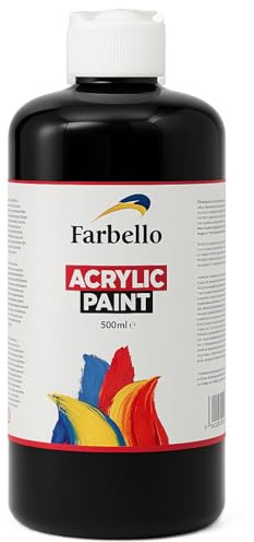 Farbello Acrylfarbe 500 ml – Hochpigmentierte, wasserfeste Künstlerfarben für Acryl-Pouring, Leinwand, Holz, Stein, Papier & Metall – Leuchtende Malfarben (Schwarz)