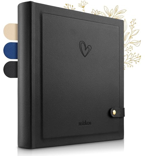 ZEITLOOS® Fotoalbum zum Selbstgestalten - Kunstleder mit Herz - 600 Fotos | Wunderschönes Design mit schützenden Trennblättern - Fotobuch zum Einkleben 29x32cm - 100 Seiten - Hochzeitsalbum & Geschenk