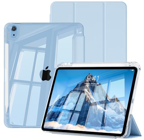 SQQSOOZ for iPad A16 11th/10th Gen Case 11/10.9 Inch 2025/2022, Sky Blue | Soft TPU Shockproof Frame with Pencil Holder, Slim Light Tri-fold Cover & Hard PC Clear Back Shell, Auto Sleep/Wake