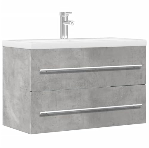 Hoopleep Waschbeckenunterschrank Beton Grau 80x38,5x48 cm, Holzwerkstoff Badmöbel, Feuchtigkeitsbeständig, Platzsparend, Wandmontage, Stauraum für Badezimmer, Modernes Design