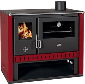 Holzofen mit Backofen PRITY GT FS S Burgund 15 kW – Küchenofen Herd mit Kochplatte, BImSchV Stufe 2, EcoDesign 2022, EEK A, Bordeaux Rot Holzherd