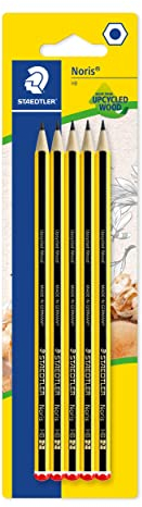 STAEDTLER Bleistift Noris 120, Made from Upcycled Wood, Härtegrad HB, Rutschfeste Soft-Oberfläche, hohe Buchfestigkeit, hohe Qualität Made in Germany, Blisterkarte mit 5 Stück, 120-2 BK5D
