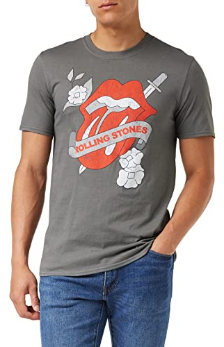 The Rolling Stone Men's Vintage Tattoo Short Sleeve T-Shirt, Grey (Charcoal), Small