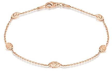 Tuscany Silver Women's Sterling Silver Rose Gold Plated Diamond Cut Ball and Trace Chain Bracelet of 19cm/7.5