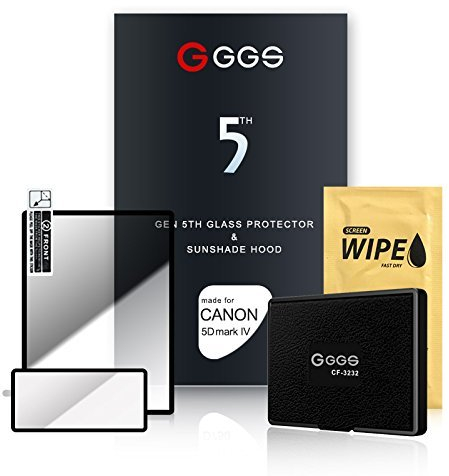 GGS Larmor Displayschutzfolie und Sonnenblende für Canon 5D MK4, 5. Generation, Glas, transparent