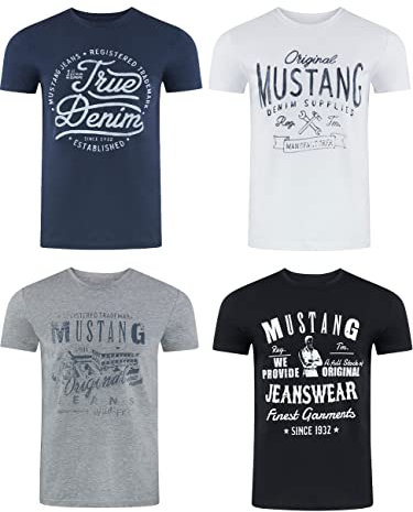 MUSTANG Tshirt Herren Baumwolle Regular Fit 4er Pack Set Rundhals Kurzarm Sommer Tee Shirt Logoprint, Größe:L, Farbe:Farbmix (P7)