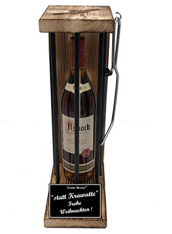 Weihnachten Geschenk für Männer Frauen Asbach Uralt Eiserne Reserve Black Edition incl. Notsäge Text s/w Statt Krawatte Frohe Weihnachten Brandy (1 x 0.70 l)