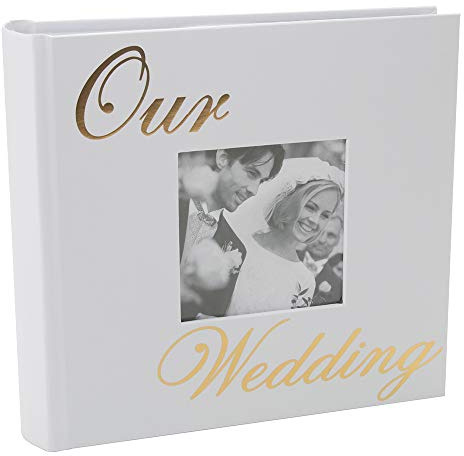 Happy Homewares Modern White Wedding Day Photo Album with Gold Foil Text - Holds 80 4x6 Pictures - Wedding Gift Idea for a Special Couple