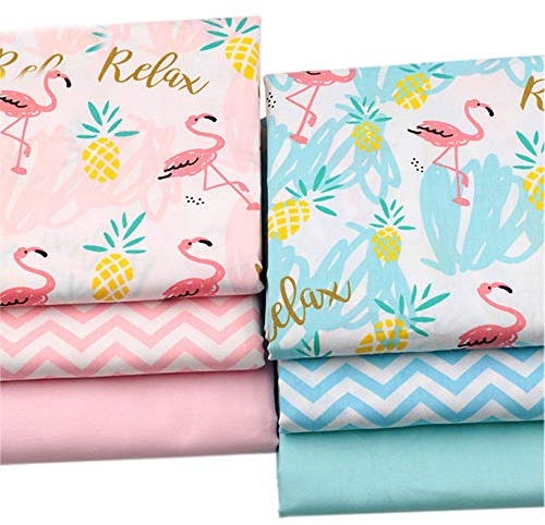 BYY 6 Stück 40 x 50 cm Flamingo-Drucke Baumwollstoff für Quilten, Patchwork, Nähen, Bastelbedarf.