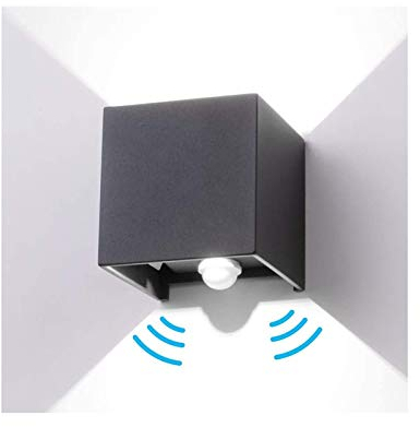 INHDBOX 12W Wandleuchte mit Bewegungsmelder Aussen/Innen LED Wandbeleuchtung, Kaltweiss Licht Wasserdicht Verstellbare Aussenlampe, LED Wandleuchte Sensor für Garten/Flur/Weg (Anthrazit)