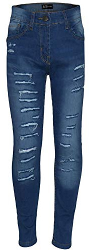 A2Z 4 Kids Girls Ripped Denim - Jeans JN31 Mid Blue 13-14