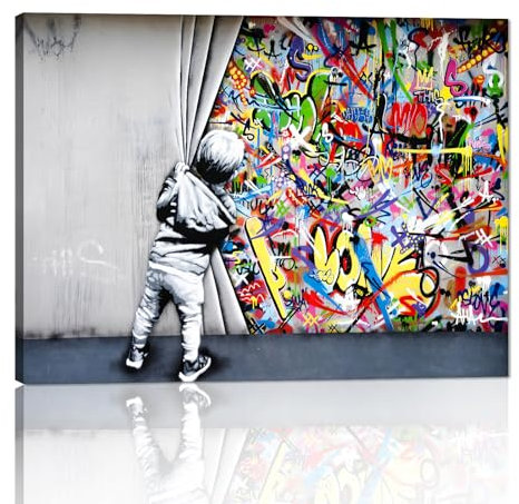 Yatsen Bridge Banksy Straßenkunst, buntes Graffiti-Poster, Druck, Pop-Artwork hinter dem Vorhang, Graffiti-Leinwand, Gemälde, Kunst, moderne Wohnkultur, gerahmt (45.7 cm Bx30.5 cm H)