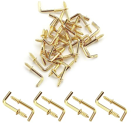 MroMax 40 ganci autofilettanti a forma di L in acciaio al carbonio placcato rame da 25 x 10 mm (lunghezza x larghezza), per casa, lavoro, ufficio, colore giallo, 40 pezzi