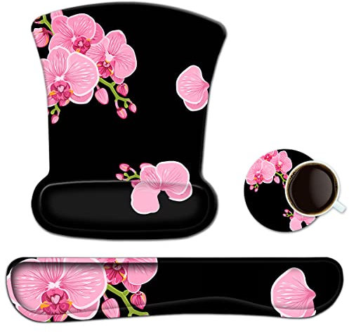 ToLuLu Keyboard Mouse Pad Wrist Rest Gel Ergonomic Mouse Pads for Computer Laptop Office Home, Comfortable Mousepad Keyboard Wrist Support Memory Foam for Easy Typing Pain Relief, Pink Peony Flower