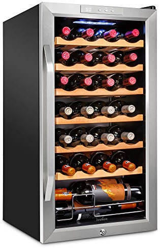 Ivation 28 Bottle Compressor Wine Cooler Refrigerator w/Lock | Large Freestanding Wine Cellar For Red, White, Champagne or Sparkling Wine | 41f-64f Digital Temperature Control Fridge Stainless Steel