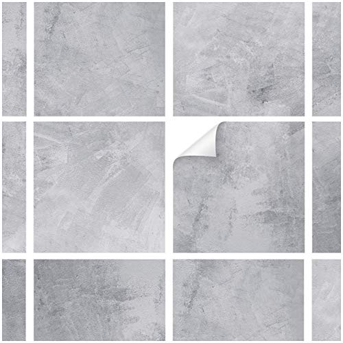 yabaduu Y042-01 - 10 adesivi per piastrelle, pellicola autoadesiva per cucina o bagno, effetto pietra naturale (cemento, 10 x 10 cm)