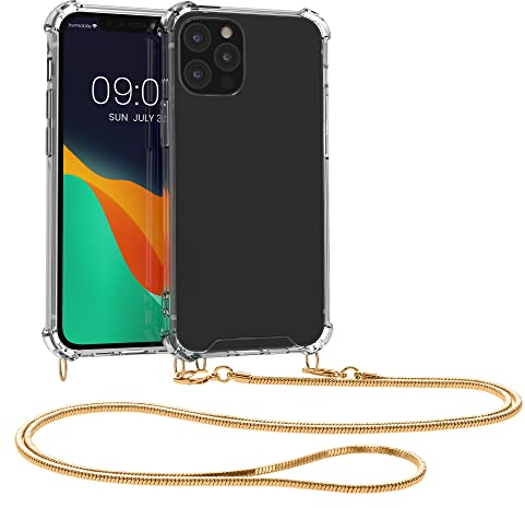 kwmobile Schutzhülle kompatibel mit Apple iPhone 12 / iPhone 12 Pro - Hülle - Handykette - Silikon Handyhülle Cover Case Gold Transparent