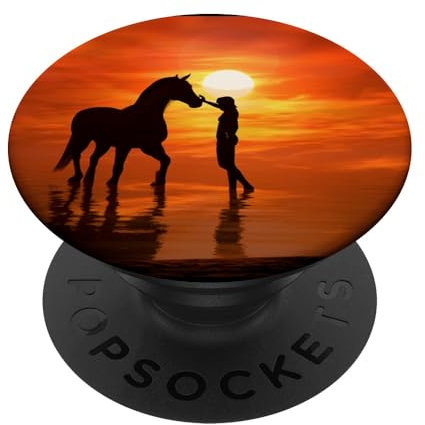 Pferd Pony Horse Hengst Reiten Reiter Wasser Sonnenuntergang PopSockets Klebender PopGrip