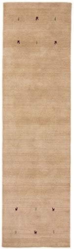 carpetfine Wollteppich Gabbeh Uni Läufer Beige 80x400 cm | Moderner Teppich für Wohn- und Schlafzimmer