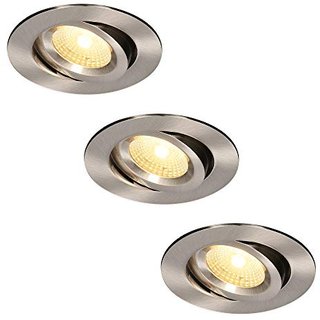 HOFTRONIC - 3er LED Einbaustrahler 230V Edelstahl IP44 Wasserdicht Dimmbar Schwenkbar 2700K Extra Warmweiß 3x8W 3x650 Lumen Bad Einbauleuchte Einbauspot für innenbereich und Außenbereich