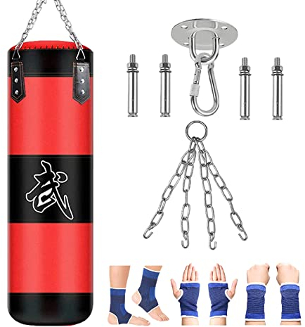 KEEPAA Saco de Boxeo Pesado Adulto Kit - Bolsa De Entrenamiento Vacío De Karate Bolsa De Arena (Sin Relleno) con Cadena de Acero para Fitness