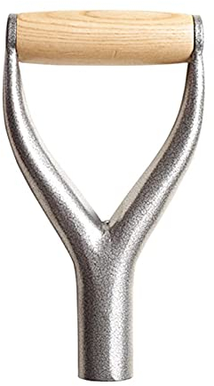Shove l D Grip Handle 3.1cm/1.22inch Inside Diameter Metal Shove l Replacement Handle with Wooden Grip Spade Handle for Garden Digging Raking Tool 9.05x4.7inch
