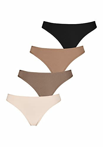 Lascana Damen String 4er-Pack, Flache Einfassungen, weiche Baumwoll-Elasthan-Qualität, für jeden Tag geeignet