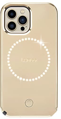 LuMee - Halo - Lighted Selfie Case for iPhone 13 Pro Max - Built-in Adjustable LED Lighting - 6.7 Inch - Gold Mirror