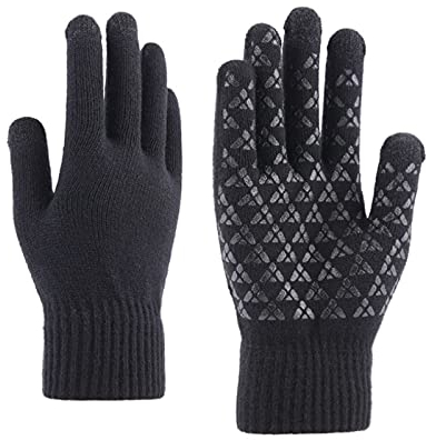 Andiker Winter Handschuhe Herren Damen, Touchscreen Thermo Strickhandschuhe, Anti-Rutsch Fäustlinge Handschuhe für Wandern, Angeln, Radfahren (Stricken, L)