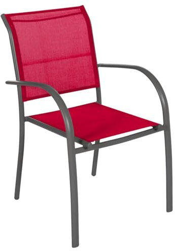 Hespéride - Fauteuil de Jardin Empilable Piazza Grenade et Graphite - 56 X 65 X 88 cm - Aluminium Anti-Rouille - Mobilier d'Extérieur Terrasse Balcon