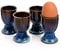 Sänger | Eierbecher Tokio 4 tlg, Eierhalter 4 Personen, Steingut Eier Becher Set, Erweiterung Frühstücksset, Eggcup Spülmaschinenfest, Eier Cup Blau-Schwarz mit Braunen Akzenten | PREMIUM COLLECTION